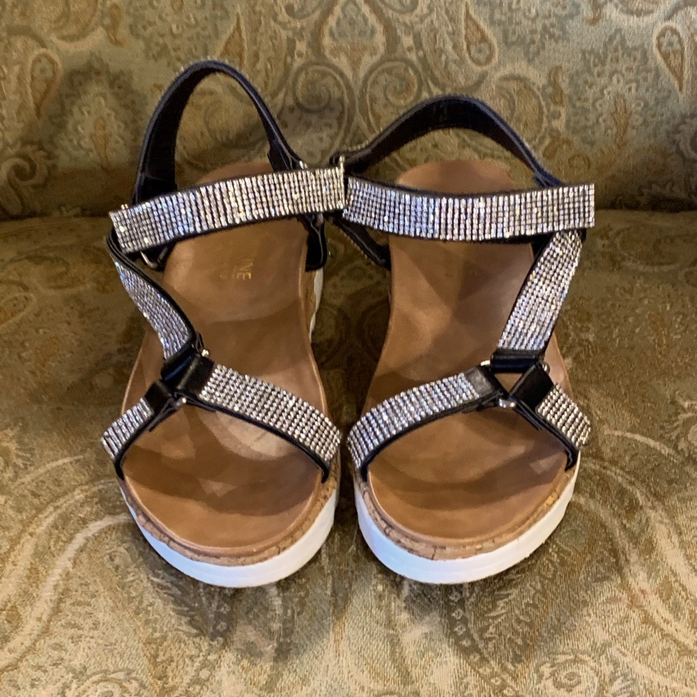 Rhinestone Cork Platform Sandals with Adjustable Velcro Closure